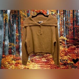LOVE KNITS NYC Brown Stretchy Long-Sleeve Cropped Sweater w/Side Splits Size M